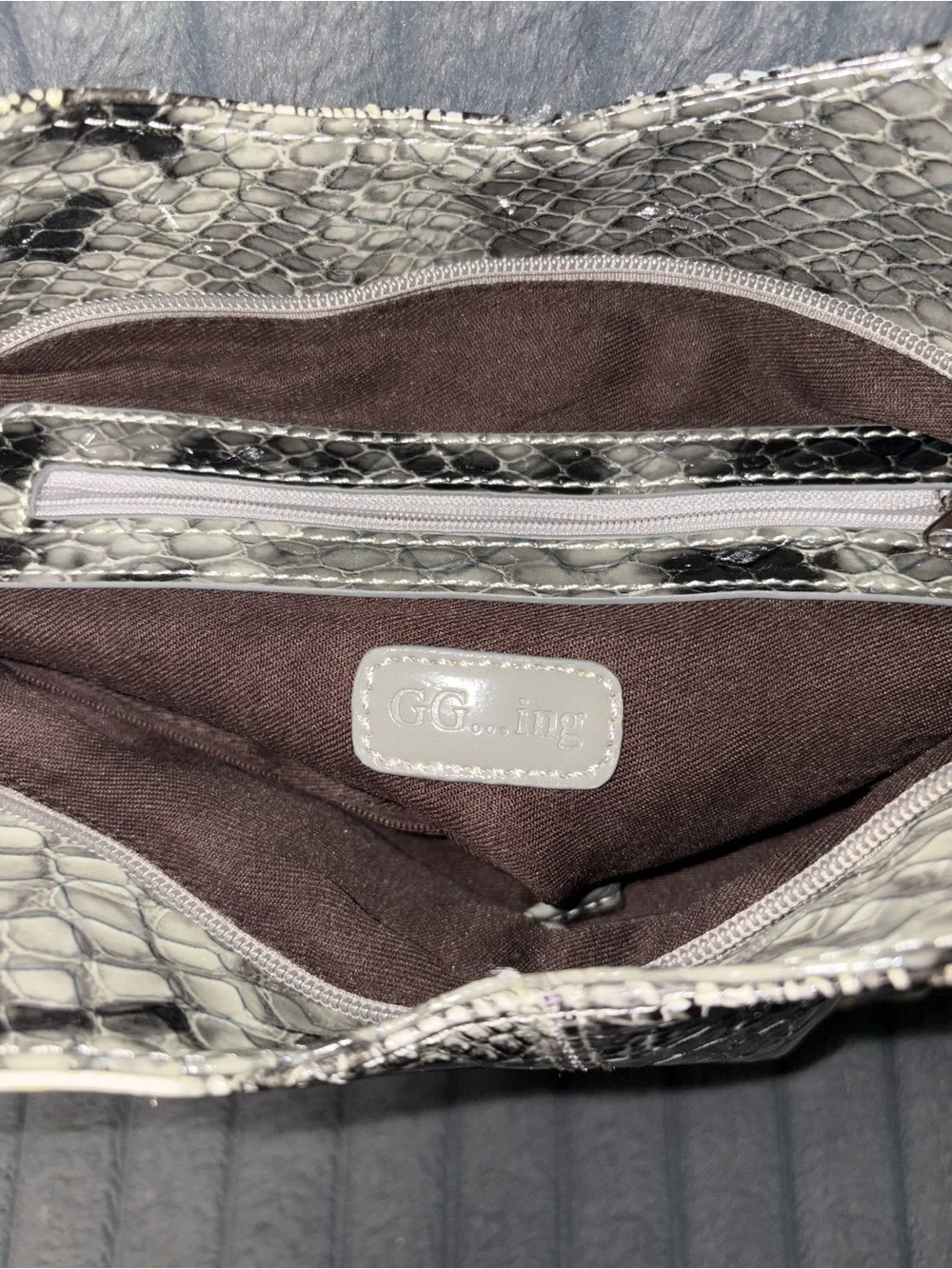 Black & White Animal-Print Shoulder Bag with Double Handles